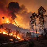 Incendio forestal en California siendo monitoreado por inteligencia artificial.