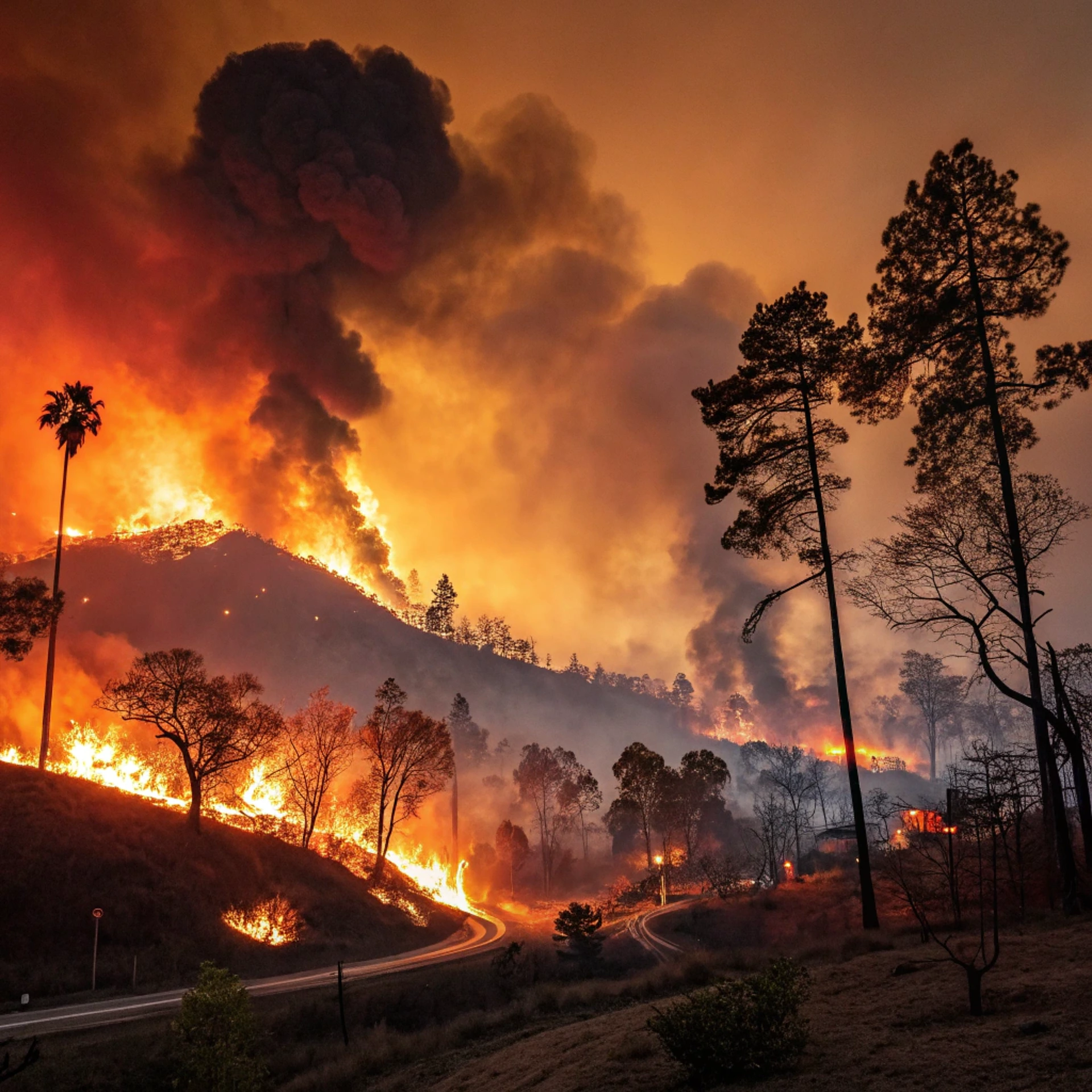 Incendio forestal en California siendo monitoreado por inteligencia artificial.