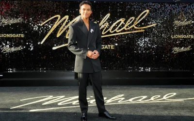 Jaafar Jackson llega a la premiere de “Michael” en Los Ángeles, el 20 de abril del 2026. (Jordan Strauss/Invision/AP)