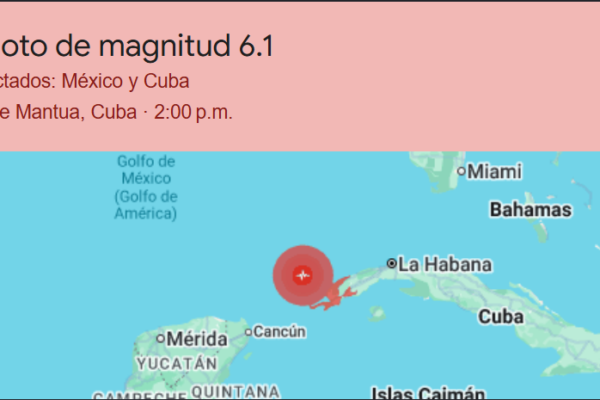 Mapa del sismo de magnitud 6,1 registrado cerca de Cuba y percibido en México