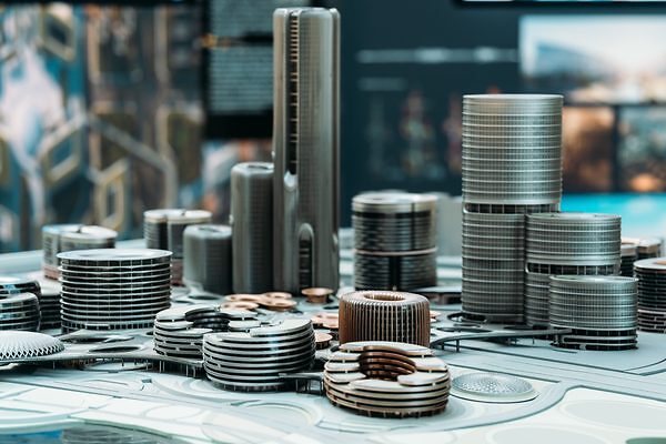 Modelo arquitectónico intrincado que muestra una ciudad moderna futurista con diseños de edificios únicos.