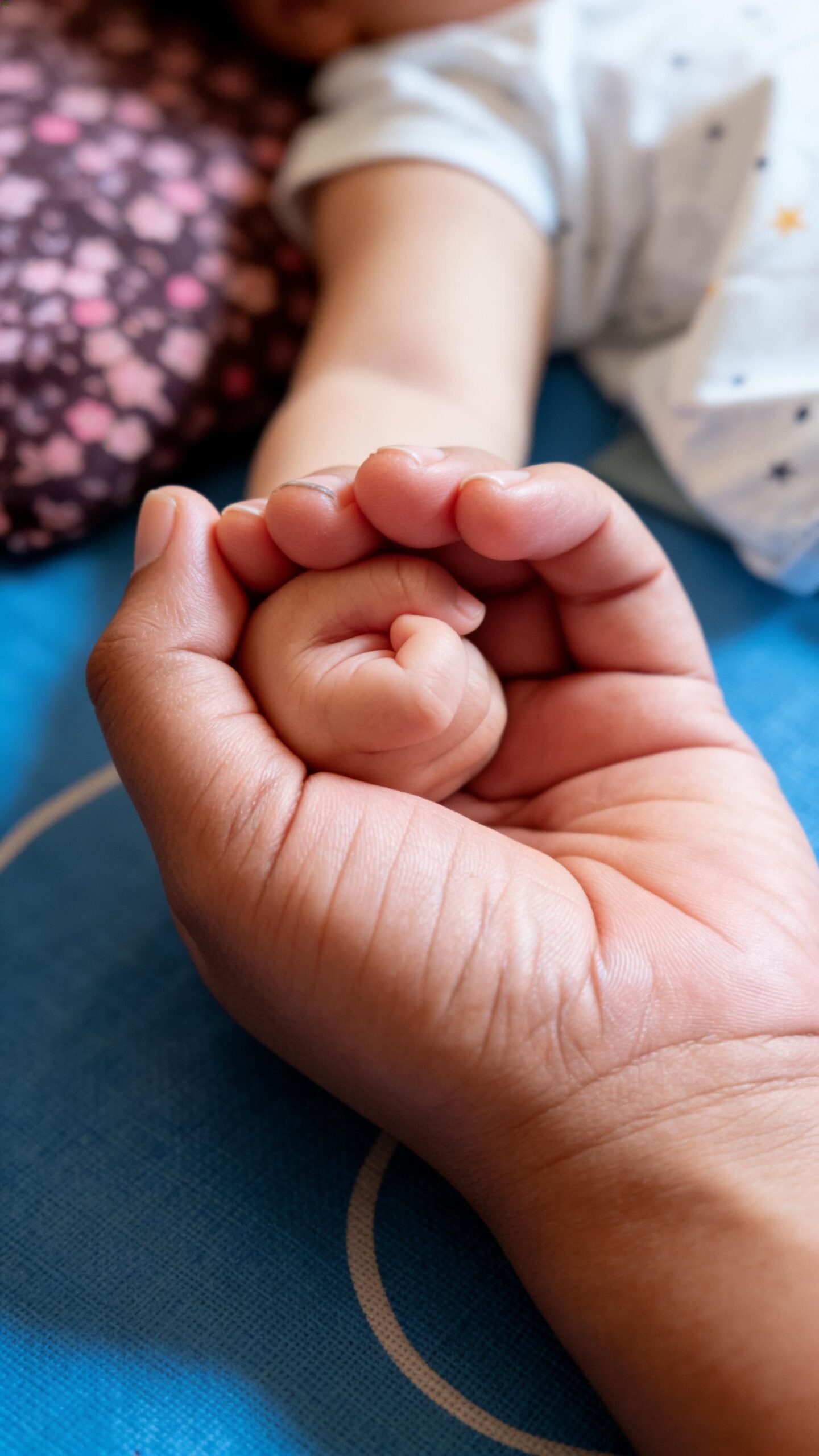 Un primer plano conmovedor de la mano de un bebé sostenida por uno de sus padres, que simboliza el amor y el cuidado.