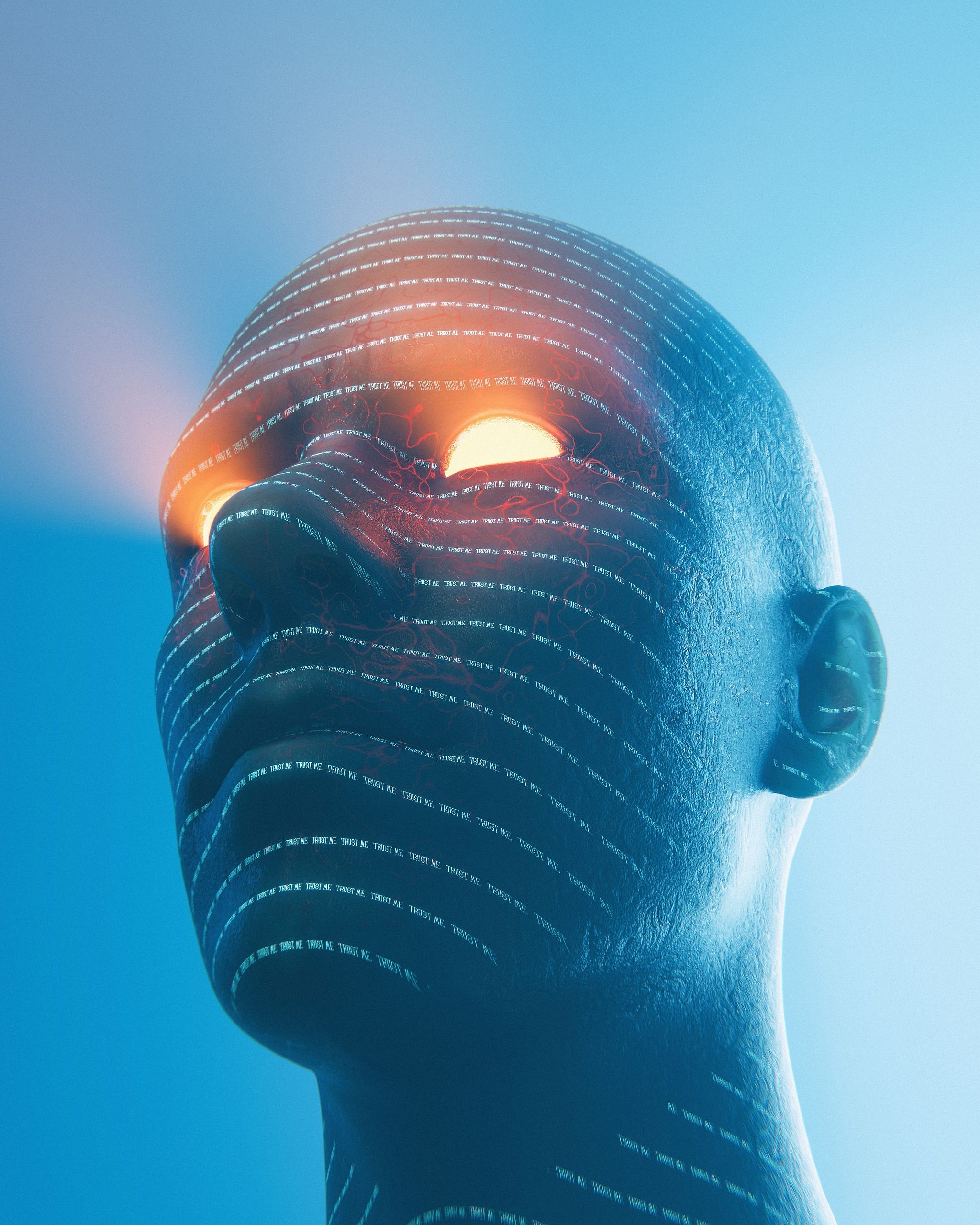 Un retrato de un robot con inteligencia artificial de inspiración ciberpunk, con ojos brillantes, que exhibe una estética de ciencia ficción y conceptos futuristas.
